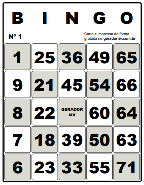 Cartelas de Bingo com palavras